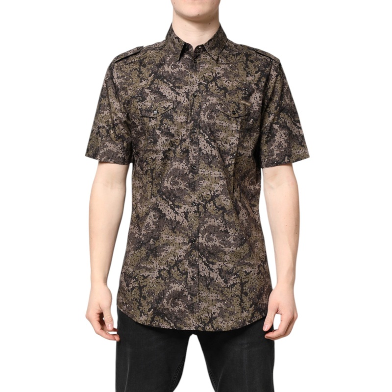 Dolce & Gabbana Multicolor Camouflage Button Down GOLD Shirt