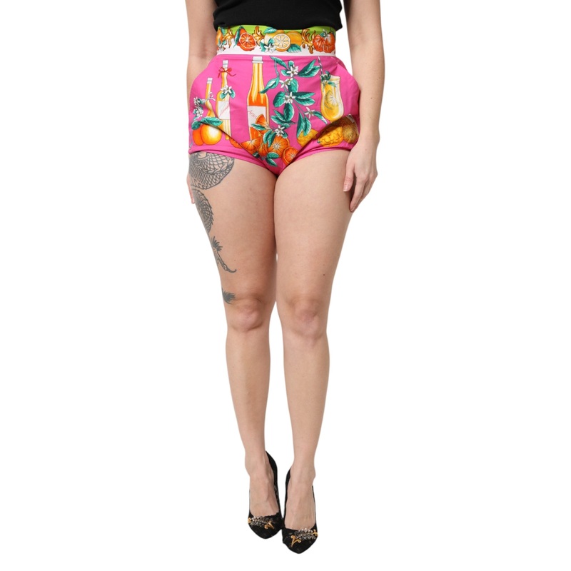 Dolce & Gabbana Pink Printed High Waist Hot Pants Shorts