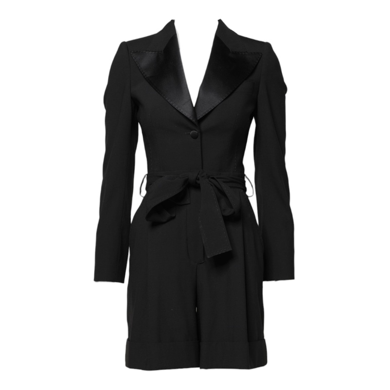 Dolce & Gabbana Black Wool Jumpsuit Dress Women Coat Jacket