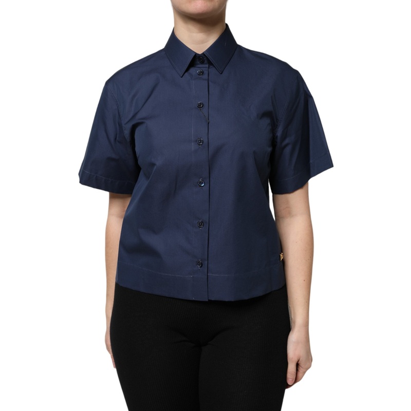 Dolce & Gabbana Blue Cotton Short Sleeves Button Down Top