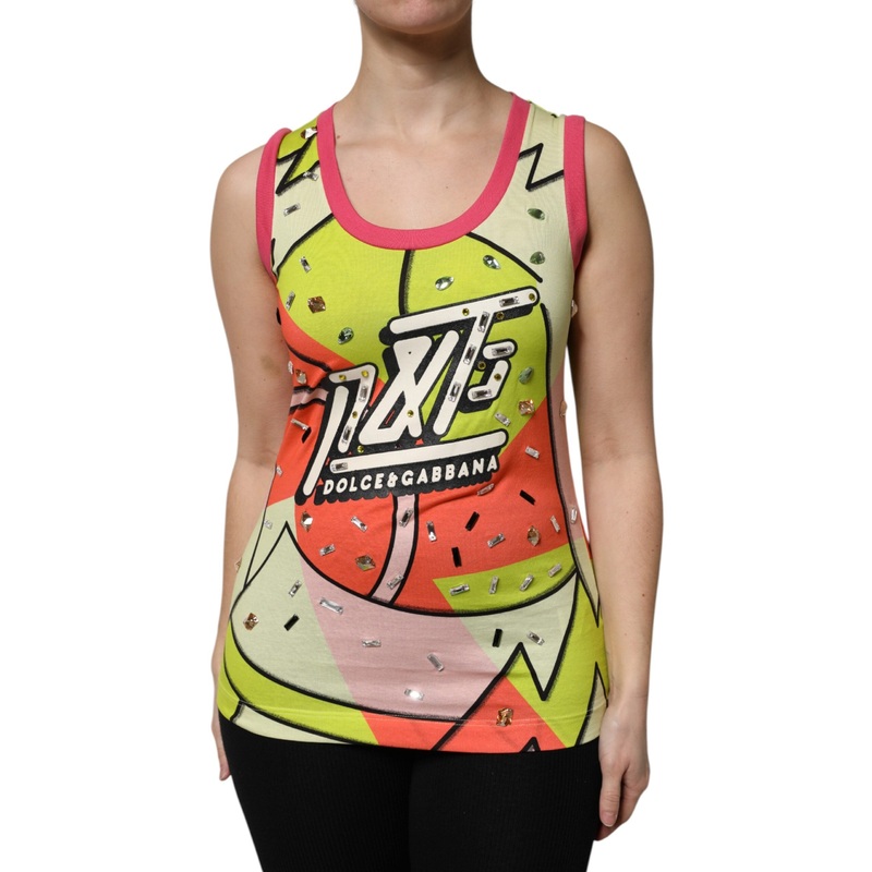 Dolce & Gabbana Multicolor Printed Crystal Embellishment Top