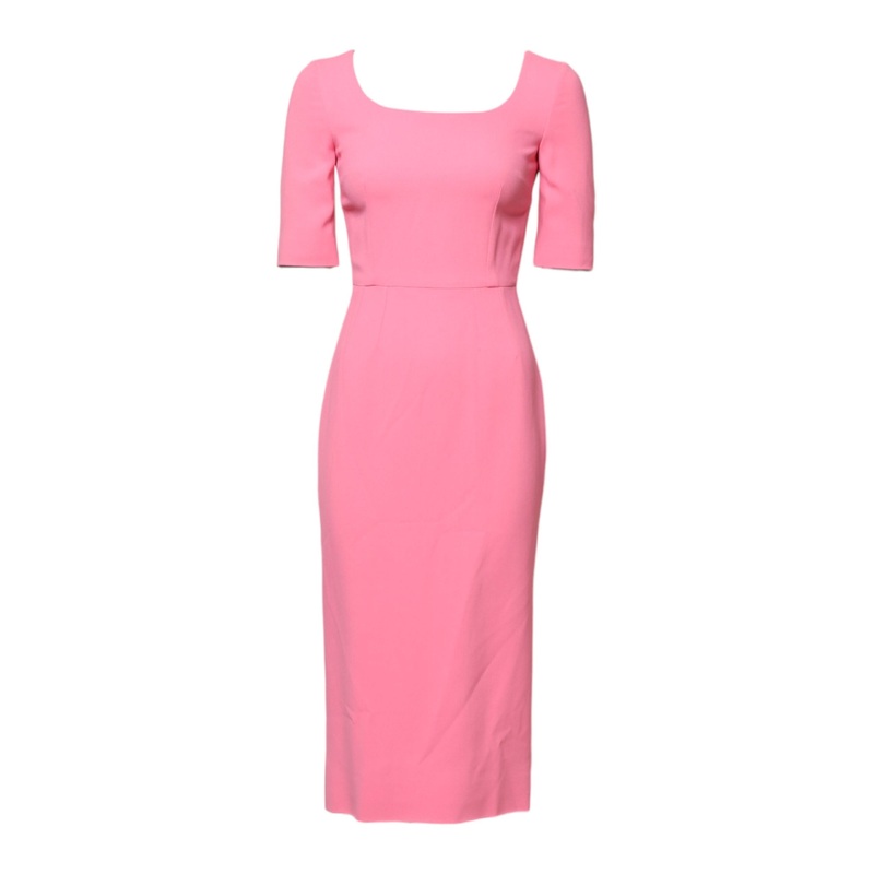 Dolce & Gabbana Pink Viscose Short Sleeve Sheath Midi Dress
