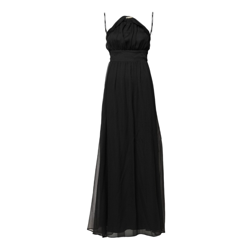 Marciano by Guess Black Tulle Pearl Sleeveless Long Gown Dress