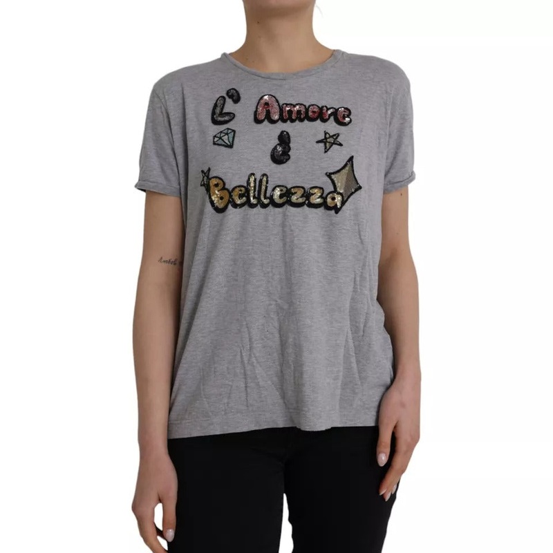 Dolce & Gabbana Gray Cotton L’Amore E’Bellezza Top T-shirt