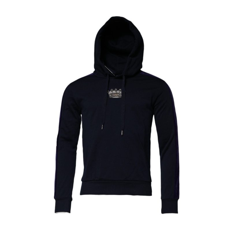 Dolce & Gabbana Black Crown Cotton Hooded Sweatshirt Sweater