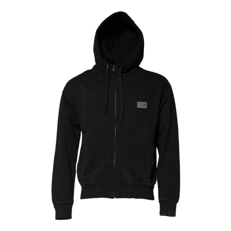 Dolce & Gabbana Black Logo Full Zip Hooded Men Sweatshirt Sweater