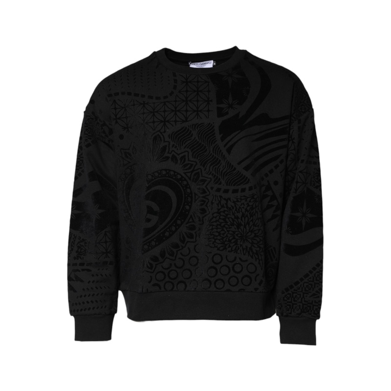 Dolce & Gabbana Black Printed Crew Neck Sweatshirt Sweater