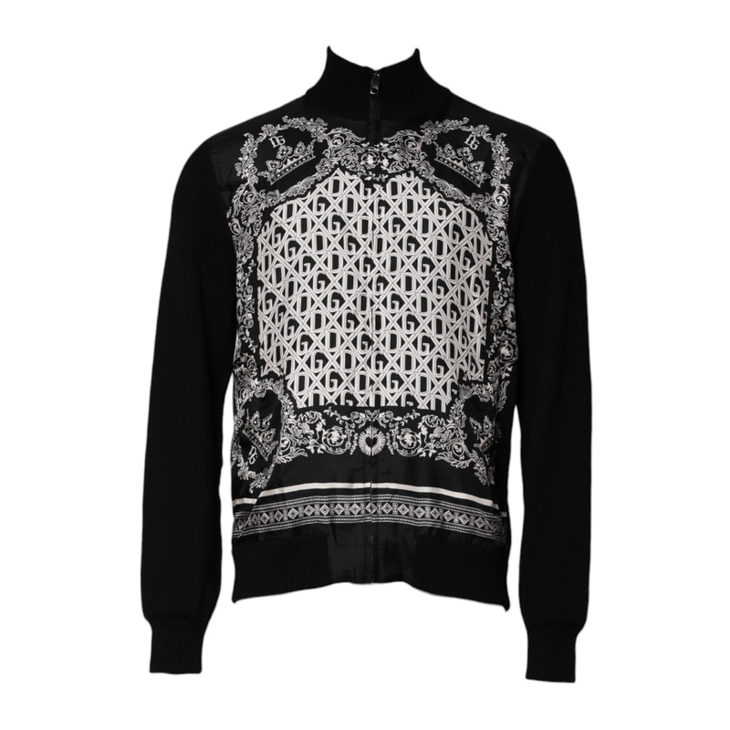 Dolce & Gabbana Black White Bandana Print Full Zip Sweater