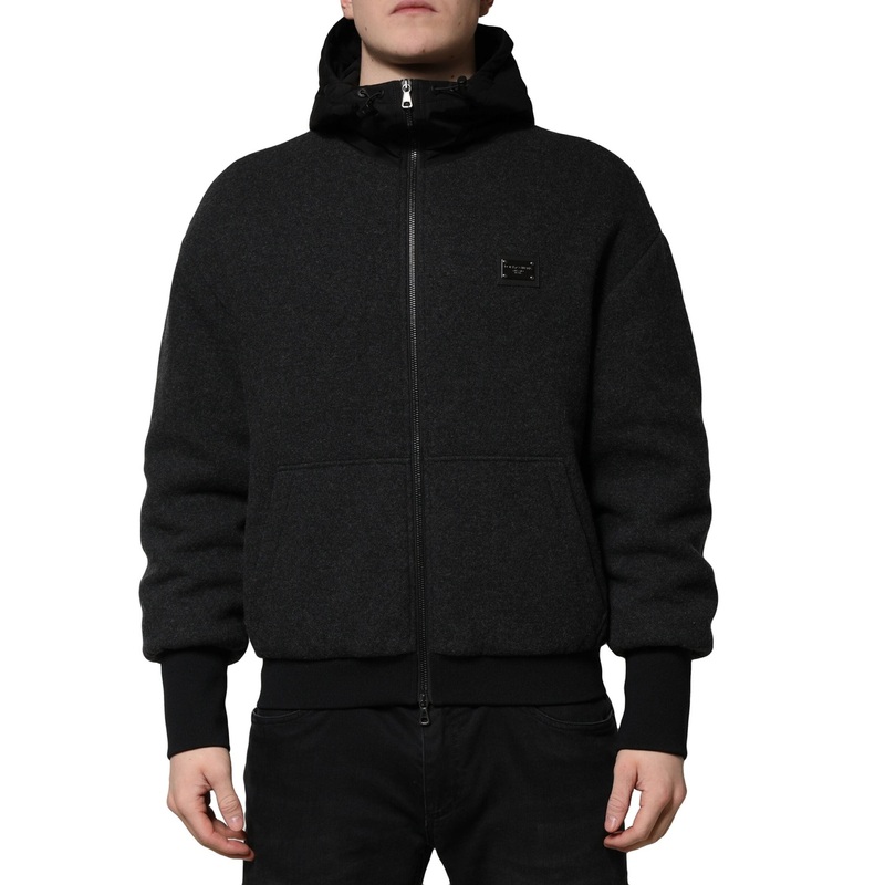Dolce & Gabbana Black DG Logo Plaque Hooded Bomber Jacket