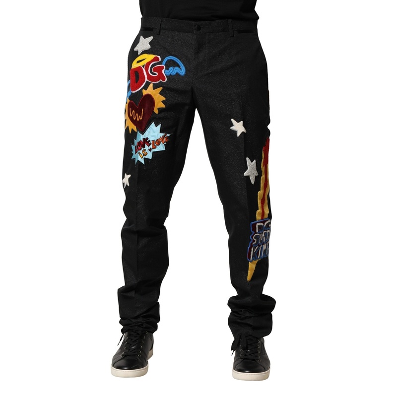 Dolce & Gabbana Black Graphic Embroidery Men Pants