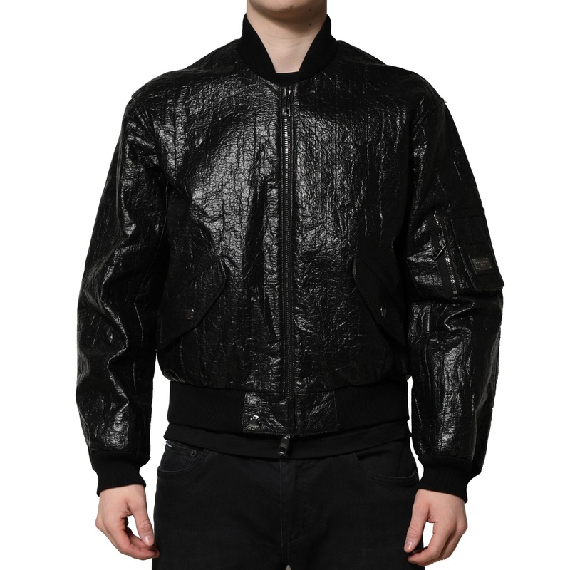 Dolce & Gabbana Black Logo Plaque Bomber Full Zipper Jacket