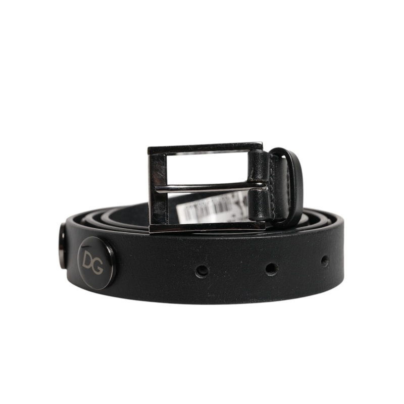 Dolce & Gabbana Black Luxury Leather DG Studs Buckle Belt