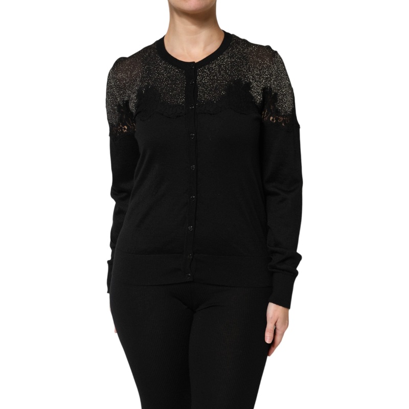 Dolce & Gabbana Black Viscose Lace Buttoned Cardigan Sweater