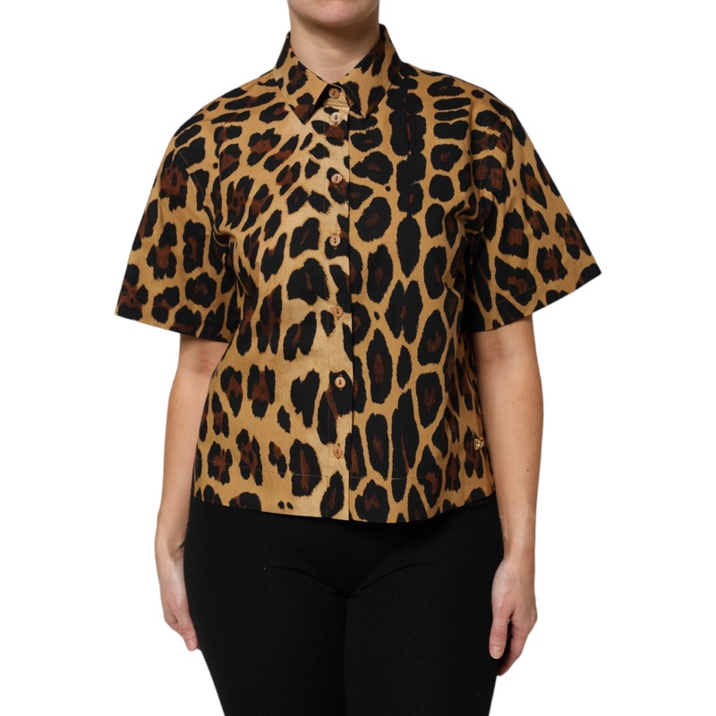 Dolce & Gabbana Brown Leopard Short Sleeve Collared Polo Top