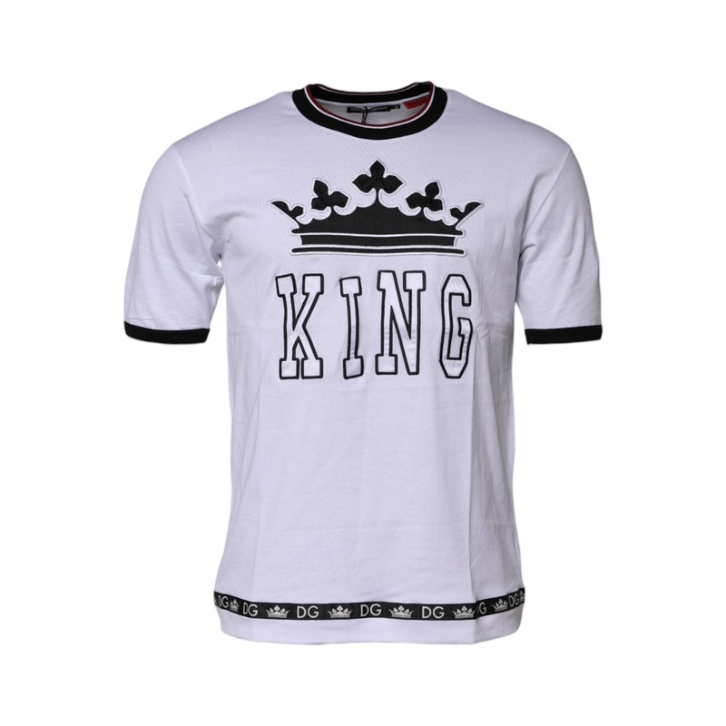 Dolce & Gabbana White Cotton Crown King Embroidery T-shirt