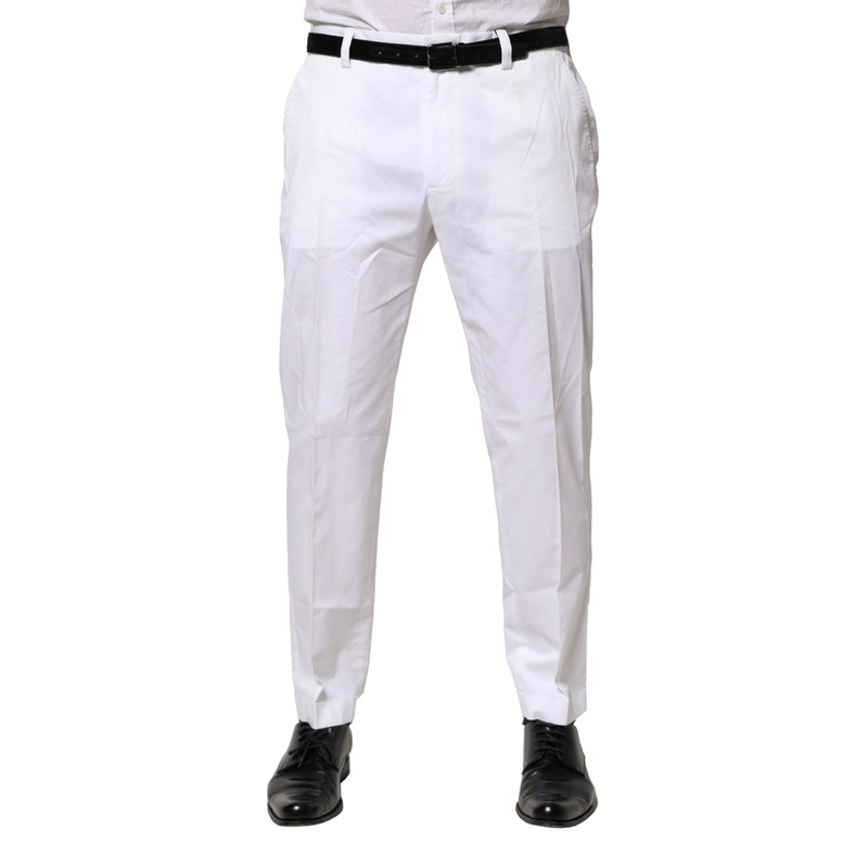 Dolce & Gabbana White Cotton Dress Slim Formal Pants