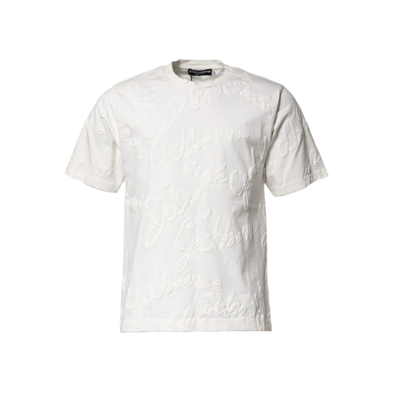 Dolce & Gabbana White Cotton Logo Embossed Crew Neck T-shirt