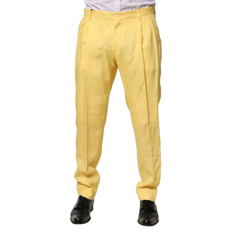 Dolce & Gabbana Yellow Flax Tapered Dress Men Pants