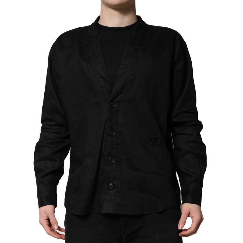 Dolce & Gabbana Black Linen Long Sleeves Men Casual Shirt