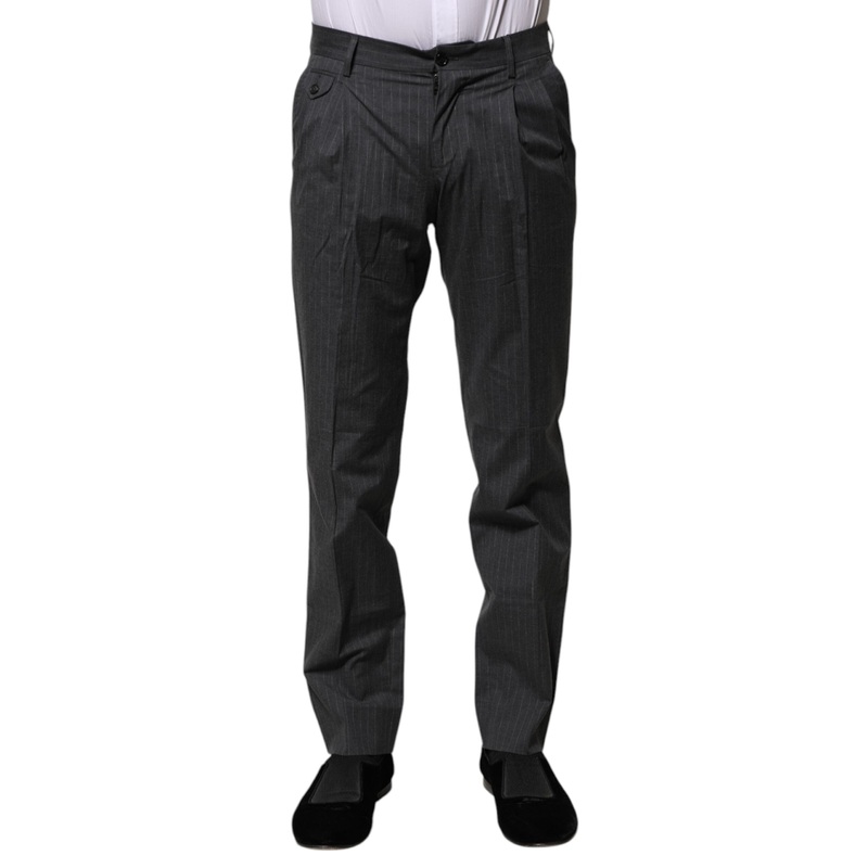Dolce & Gabbana Gray Striped Cotton Formal Pants