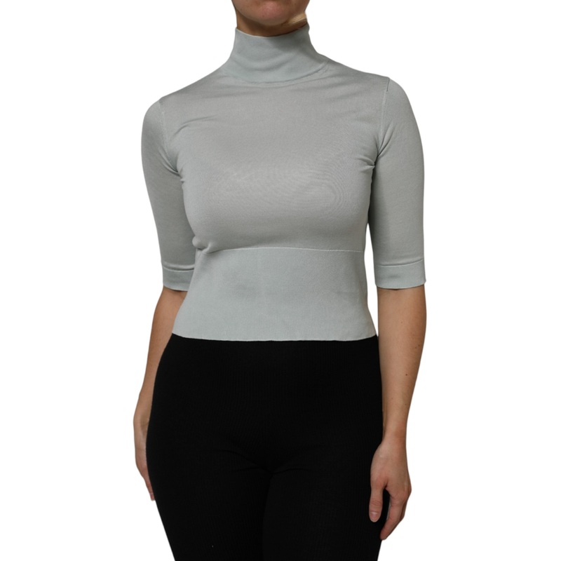 Dolce & Gabbana Light Green Silk Turtleneck 3/4 Sleeves Top