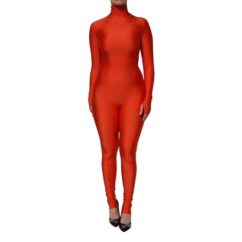 Dolce & Gabbana Red Nylon Turtleneck Bodycon Jumpsuit Dress