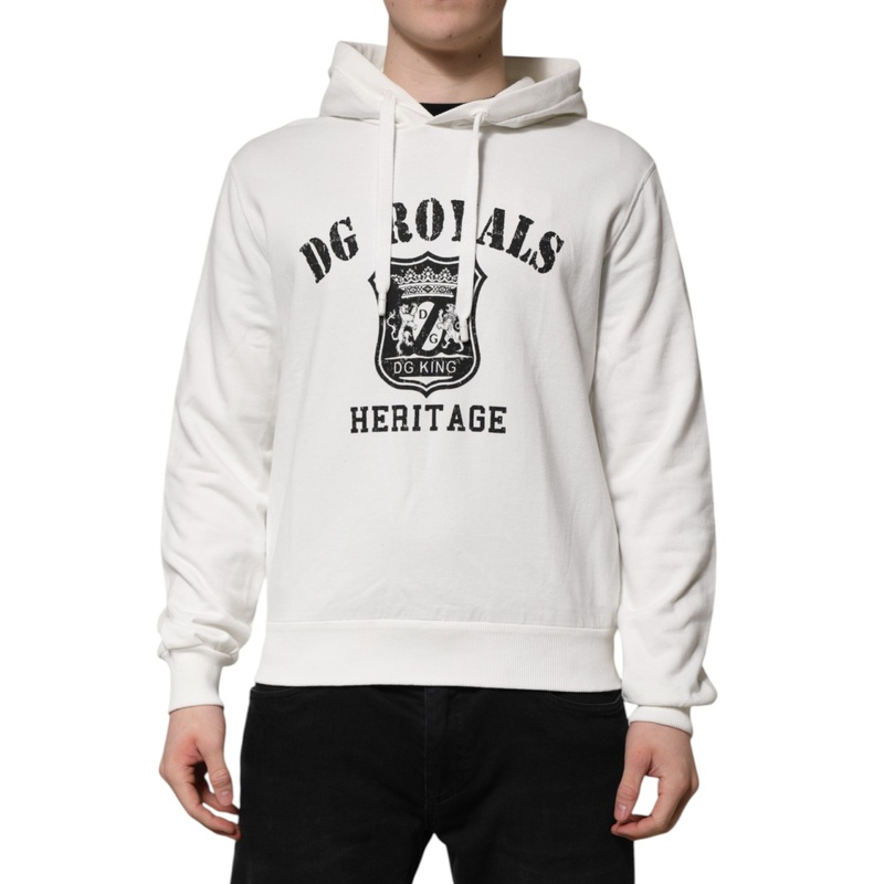 Dolce & Gabbana White Cotton DG ROYAL Print Hooded Sweater