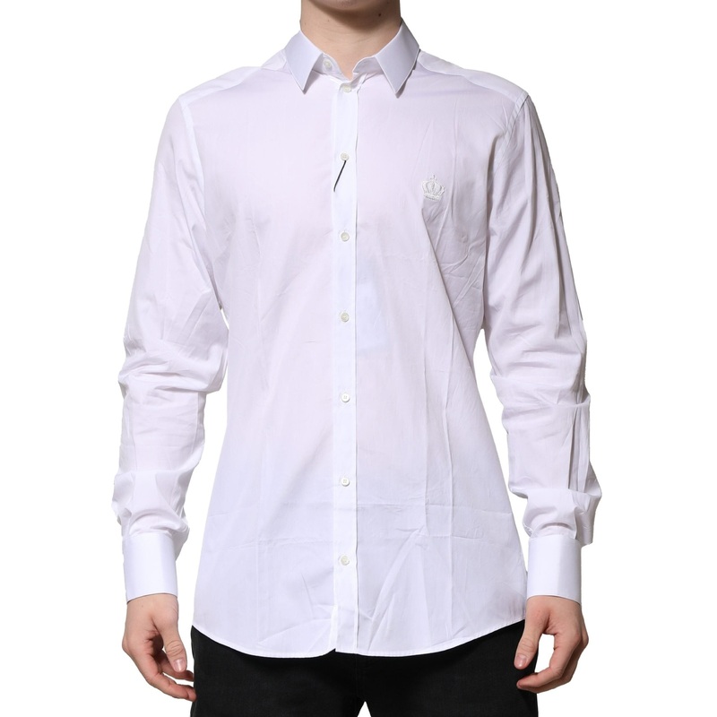 Dolce & Gabbana White Cotton GOLD Mens Dress Formal Shirt