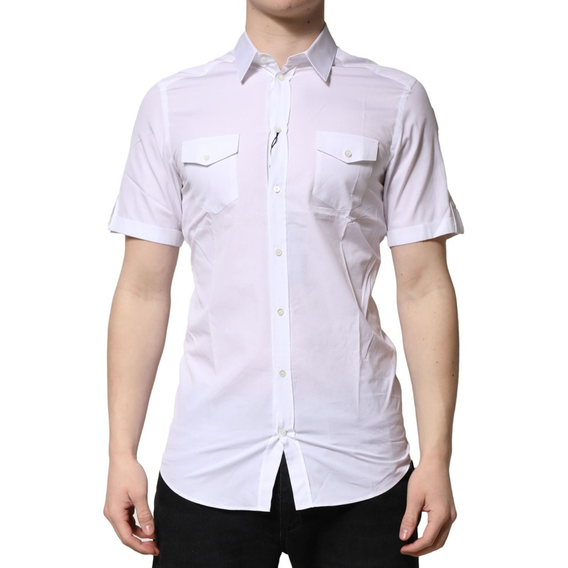 Dolce & Gabbana White Cotton GOLD Short Sleeves Casual Shirt