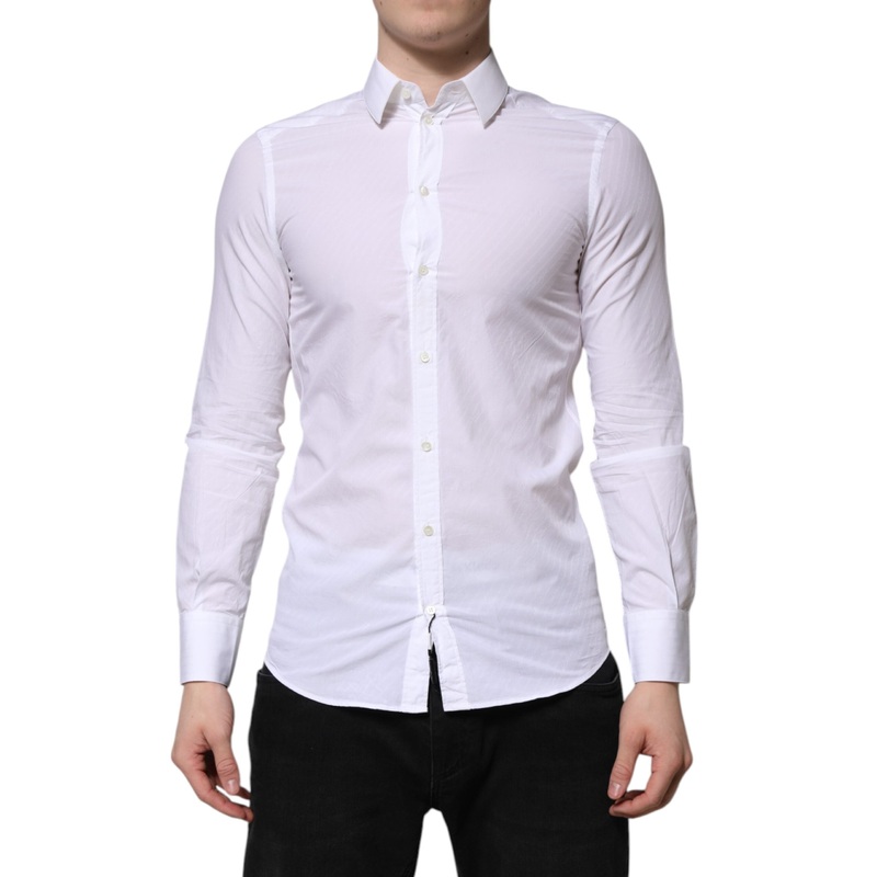 Dolce & Gabbana White Cotton MARTINI Long Sleeve Dress Shirt