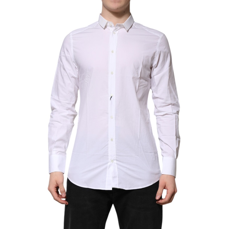 Dolce & Gabbana White GOLD Cotton Long Sleeves Men Formal Shirt