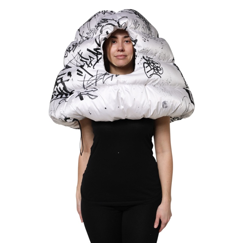 Dolce & Gabbana White Polyester Printed Hood Quilted Hat