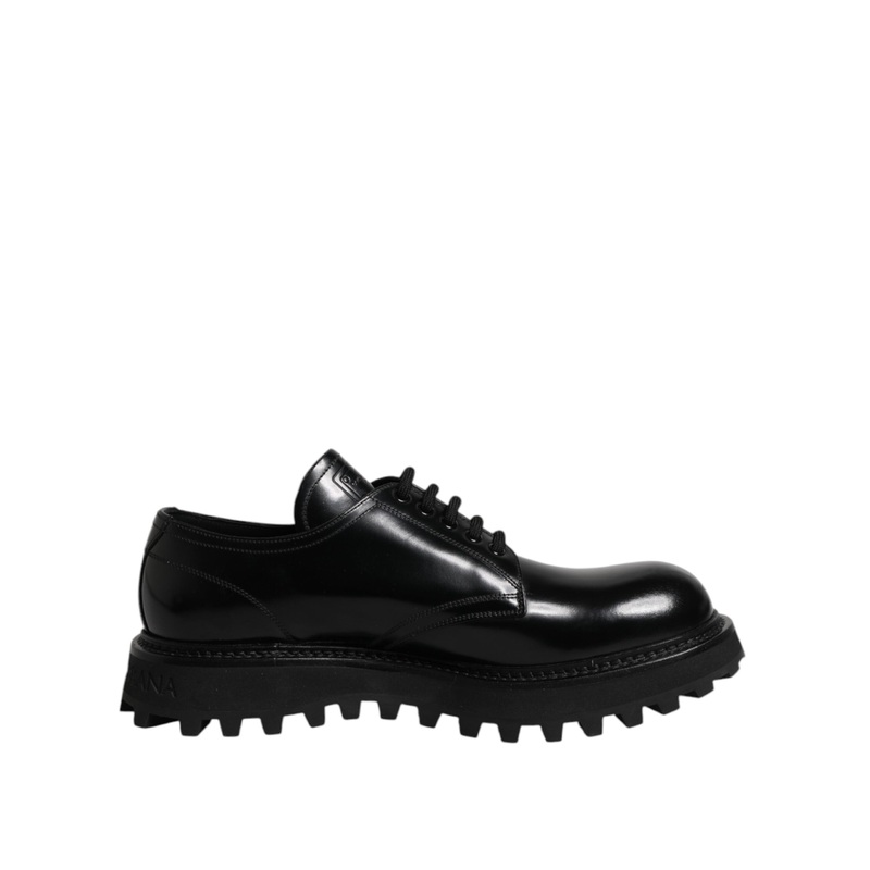 Dolce & Gabbana Black Leather Lace Up Derby Men Dress Shoes