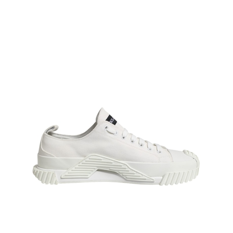 Dolce & Gabbana White Logo Print Lace Up Low Top Sneakers Shoes
