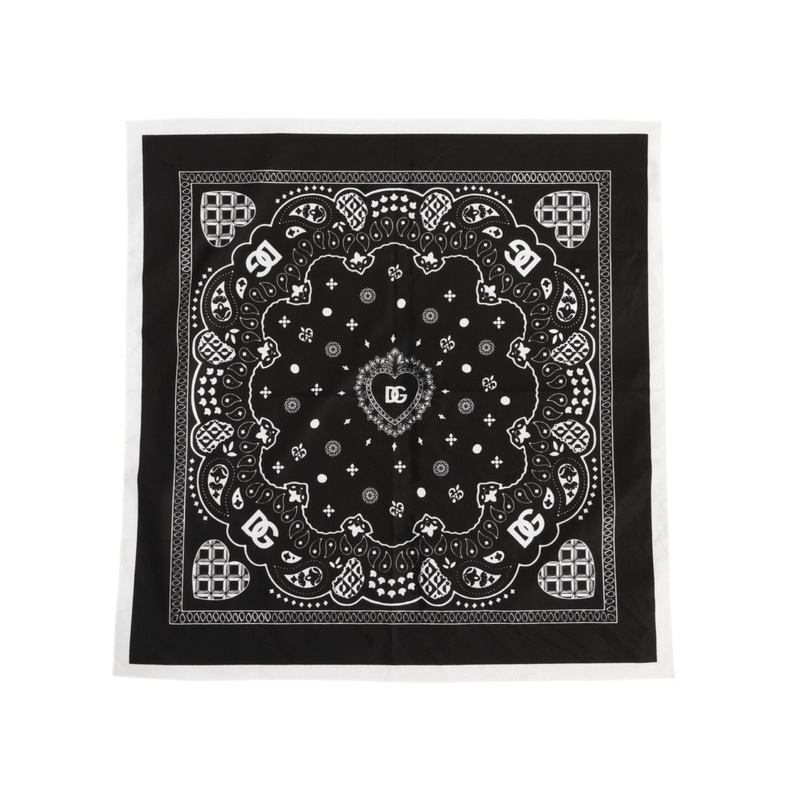 Dolce & Gabbana Black White Bandana Square Men Foulard Scarf
