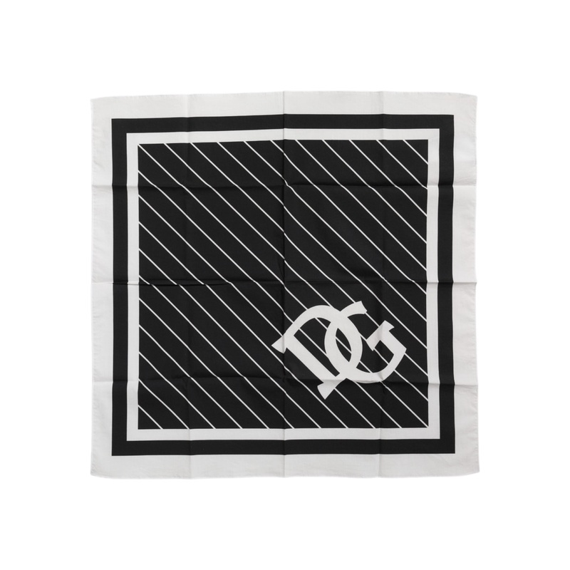 Dolce & Gabbana Black White DG Logo Square Men Foulard Scarf