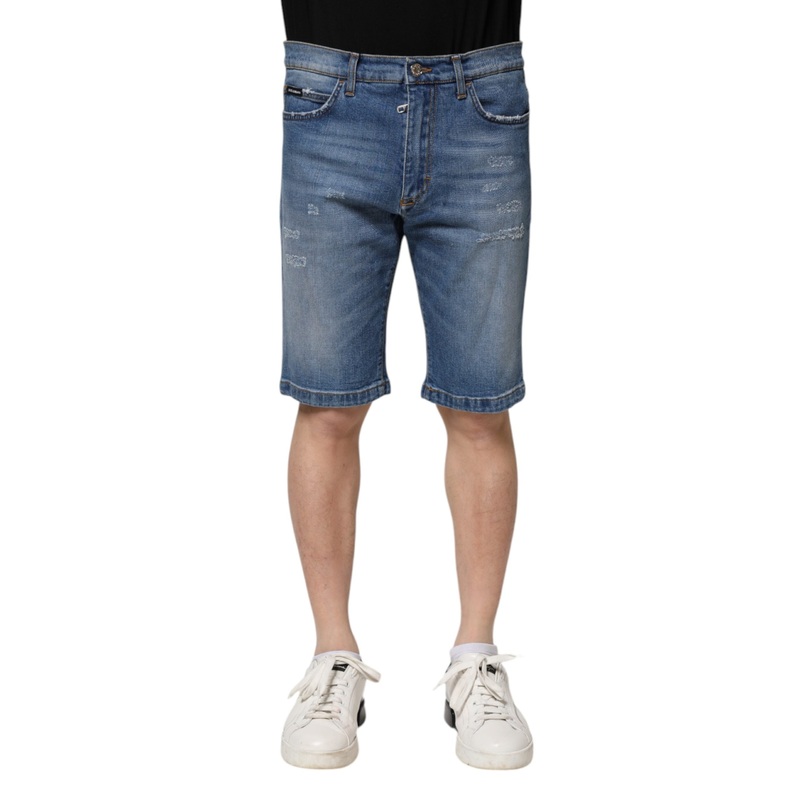 Dolce & Gabbana Blue Cotton Stretch Men Denim Bermuda Shorts