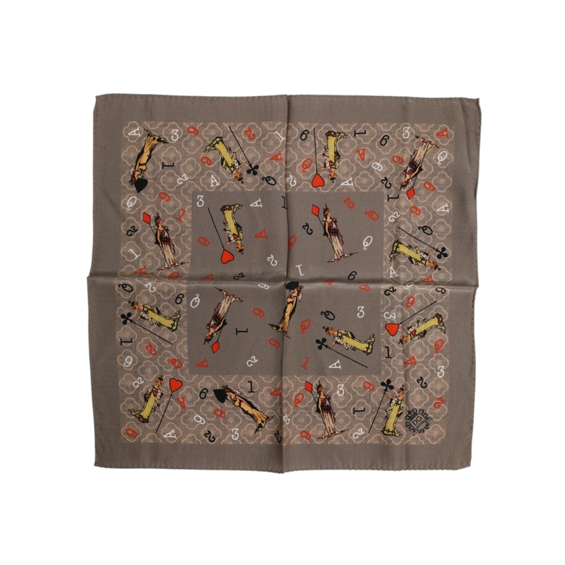 Dolce & Gabbana Brown Silk Printed Square Men Foulard Scarf