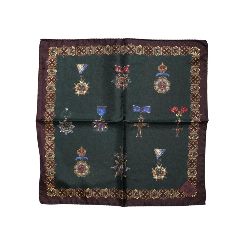Dolce & Gabbana Green Medals Silk Square Foulard Scarf