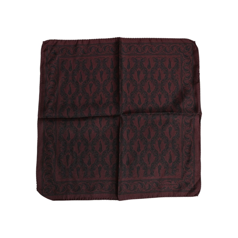 Dolce & Gabbana Maroon Black Printed Square Men Foulard Scarf