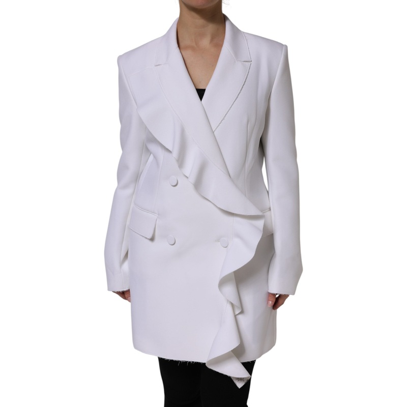 MSGM White Polyester Long Sleeves Ruffled Wrap Jacket