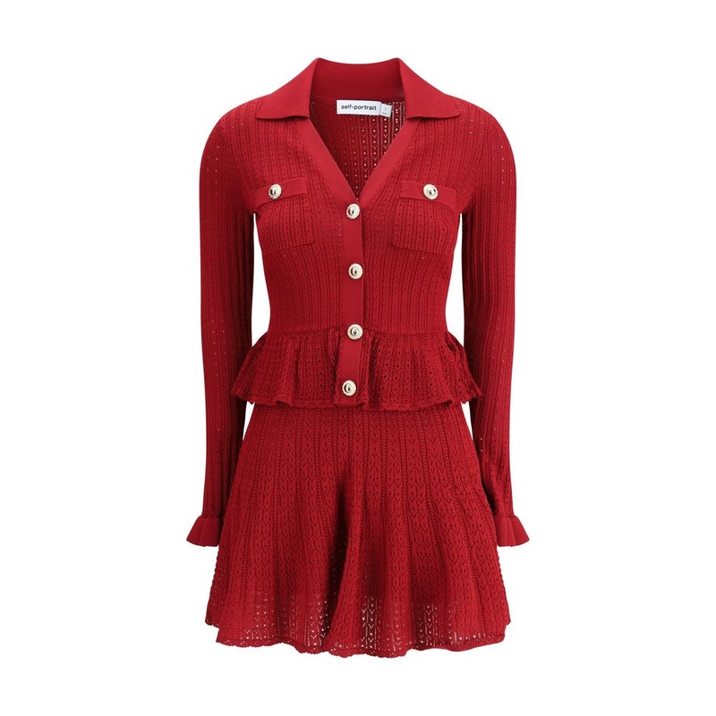 Self-Portrait Pointelle knit short Dress