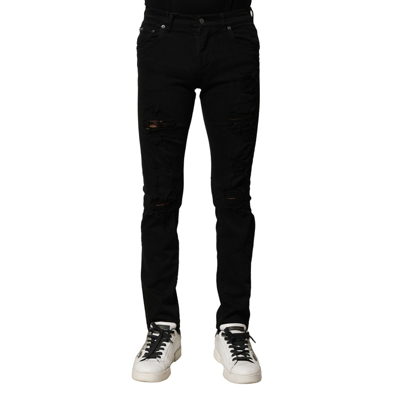 Dolce & Gabbana Black Cotton Logo Plaque Slim Denim Jeans