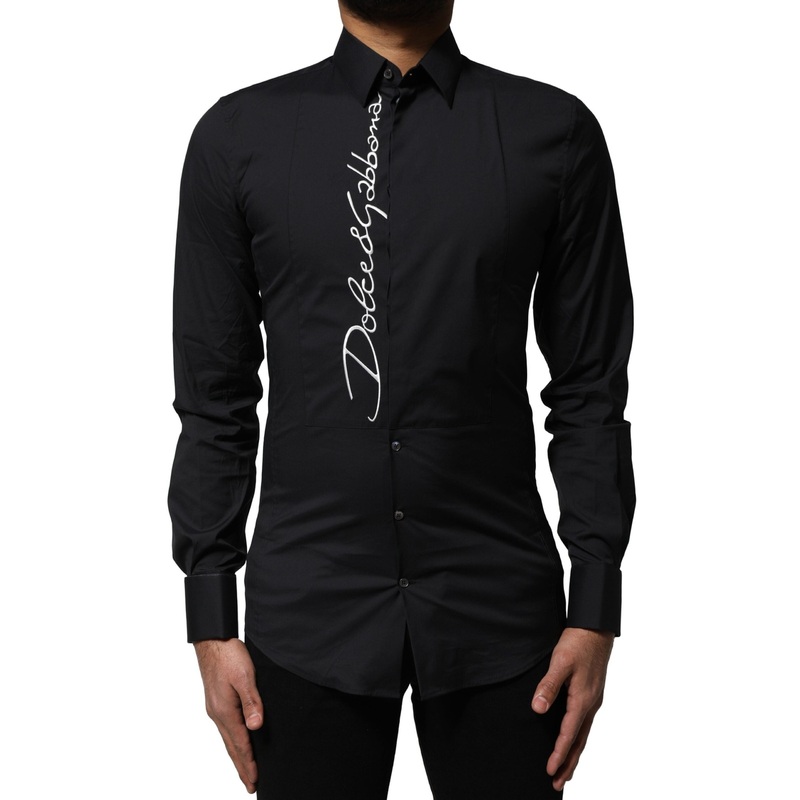Dolce & Gabbana Black Cotton SICILIA Logo Men Dress Shirt