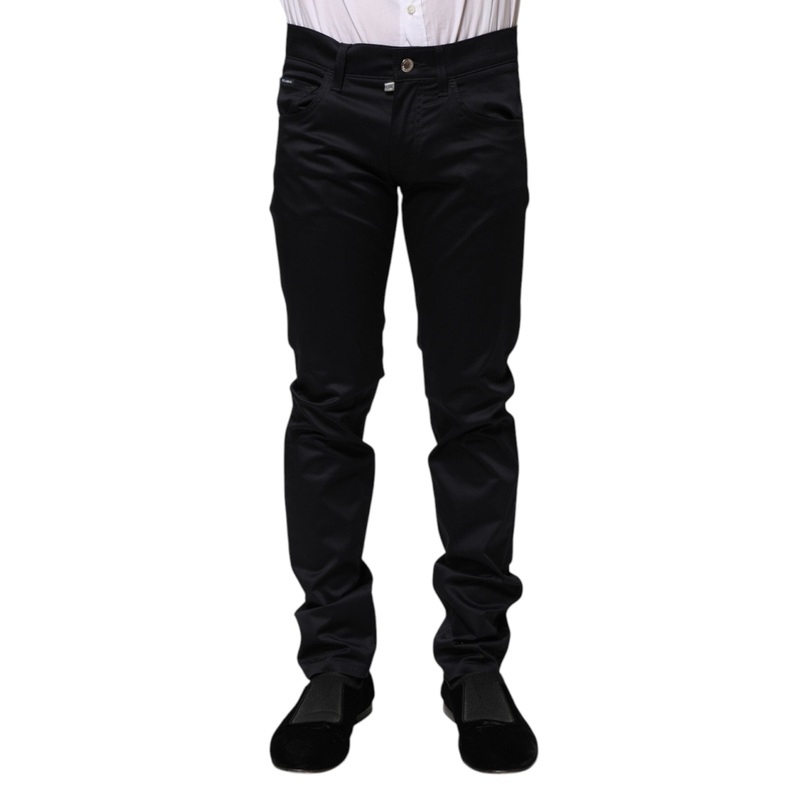 Dolce & Gabbana Black Cotton Skinny Mid Waist Pants