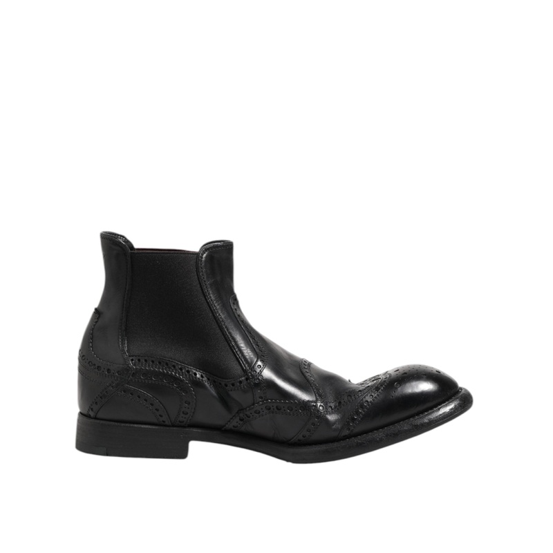 Dolce & Gabbana Black Leather Ankle Boots Slip On Shoes