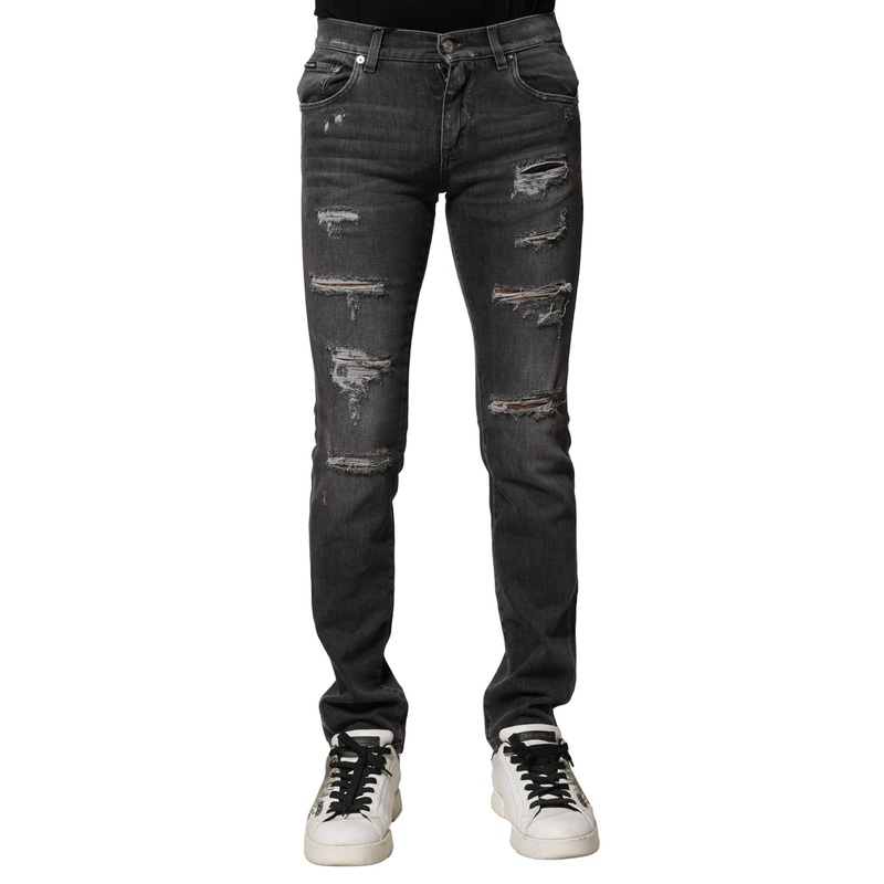 Dolce & Gabbana Black Washed Tattered Slim Fit Denim Jeans