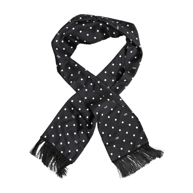 Dolce & Gabbana Black White Polka Dot Fringes Foulard Scarf