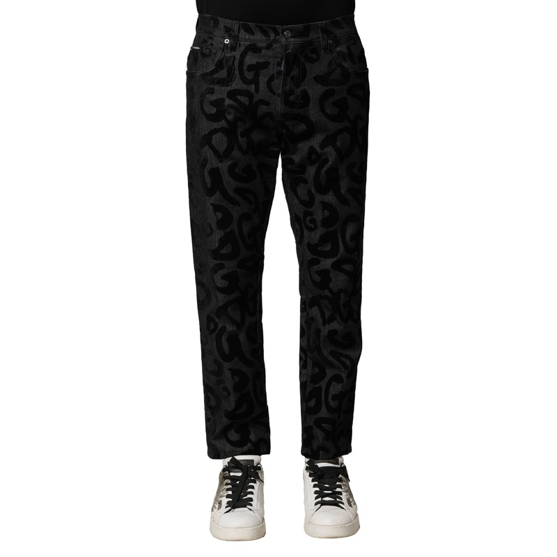 Dolce & Gabbana Gray Cotton DG Logo Straight Men Denim Jeans