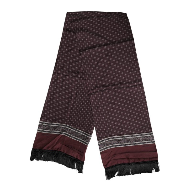 Dolce & Gabbana Maroon Dotted Silk Fringes Foulard Scarf